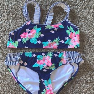 floral ruffle navy blue swimsuit kids